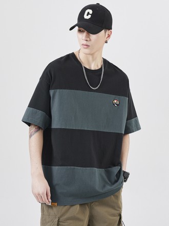 T-Shirt Wholesale Retro color -colored cotton short -sleeved T -shirt male loose casual half -sleeved summer tide brand 