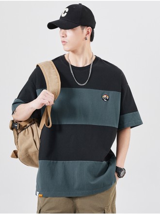 T-Shirt Wholesale Retro color -colored cotton short -sleeved T -shirt male loose casual half -sleeved summer tide brand 