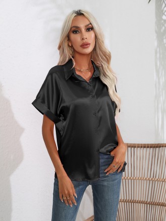 Shirt Wholesale Loose shirt collar shirt female summer new short -sleeved simulation silk shirt female