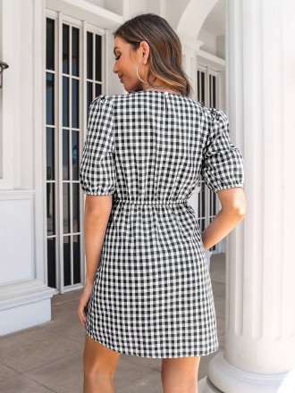 Dress Wholesale Checkered Lantern Sleeves A-line Skirt Short Skirt Women's Summer New Cotton Hemp Print Skirt Kikyo Dres