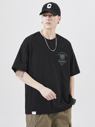 T-Shirt Wholesale Tide brand print short -sleeved T -shirt Men's cotton cotton new top men's large size five -point slee