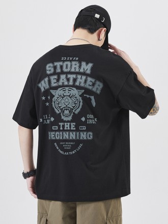 T-Shirt Wholesale Tide brand print short -sleeved T -shirt Men's cotton cotton new top men's large size five -point slee