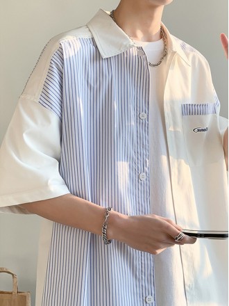 Shirt Wholesale New Summer Fashion Brand Short Sleeve Shirt Men's Fashion Versatile Simple Splice Korean Men's Shirt