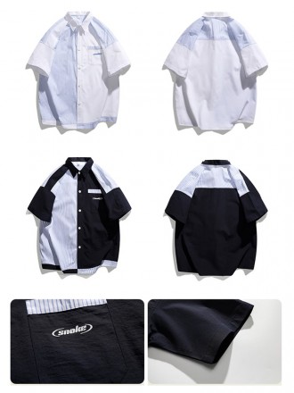 Shirt Wholesale New Summer Fashion Brand Short Sleeve Shirt Men's Fashion Versatile Simple Splice Korean Men's Shirt