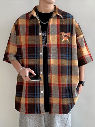 Shirt Wholesale Summer tidal checkered short -sleeved shirt men's trend printed INS net red shirt man