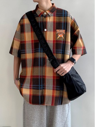 Shirt Wholesale Summer tidal checkered short -sleeved shirt men's trend printed INS net red shirt man