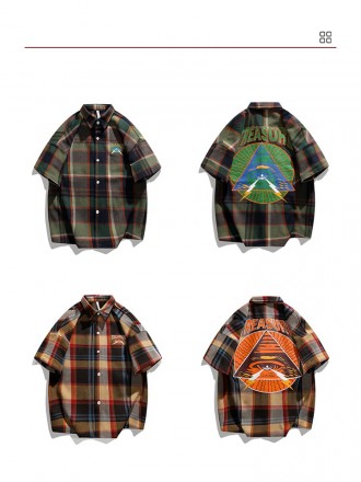 Shirt Wholesale Summer tidal checkered short -sleeved shirt men's trend printed INS net red shirt man