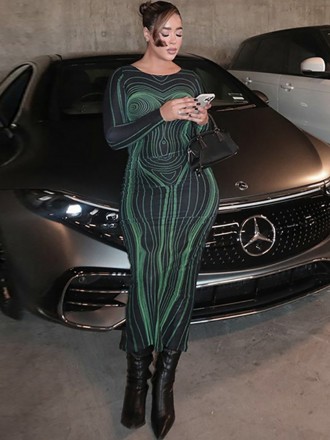 Dress Wholesale Spring and summer new women's fashion printing sexy back hollow long -sleeved bag hip dress