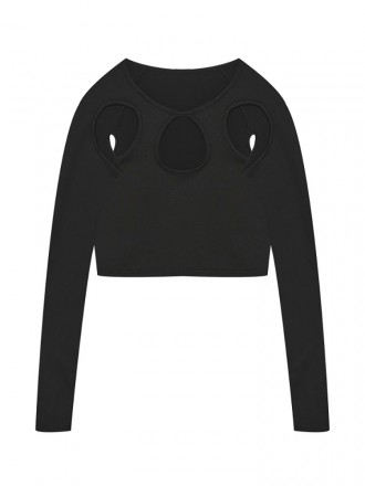 Dress Wholesale Spring and summer new street pure color round neck long sleeves hollow exposed navel short T -shirt top