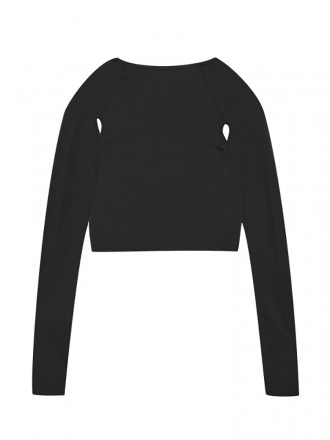 Dress Wholesale Spring and summer new street pure color round neck long sleeves hollow exposed navel short T -shirt top