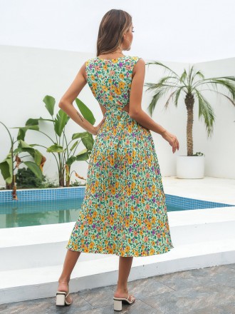 Dress Wholesale Wet pleated skirt, floral dress, female summer exposed waist hollow chiffon large mid -length skirt