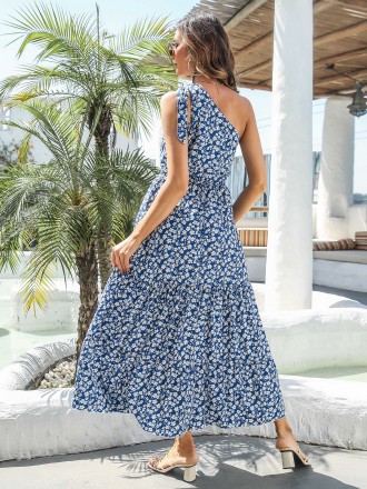 Dress Wholesale Shoulder dress, floral large skirt, female summer new ruffled skirt, back -back A -line skirt