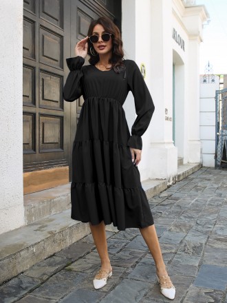 Dress Wholesale V -neck chiffon dress female horn sleeve long -sleeved big skirt female spring and autumn new model