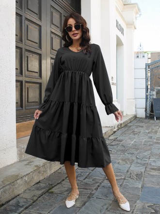 Dress Wholesale V -neck chiffon dress female horn sleeve long -sleeved big skirt female spring and autumn new model
