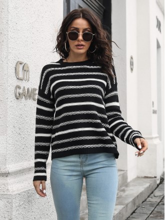 Knitted Sweaters Wholesale Striped long -sleeved knit sweater women loose autumn and winter new European and American wi