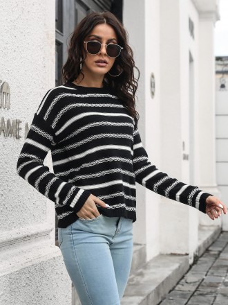 Knitted Sweaters Wholesale Striped long -sleeved knit sweater women loose autumn and winter new European and American wi
