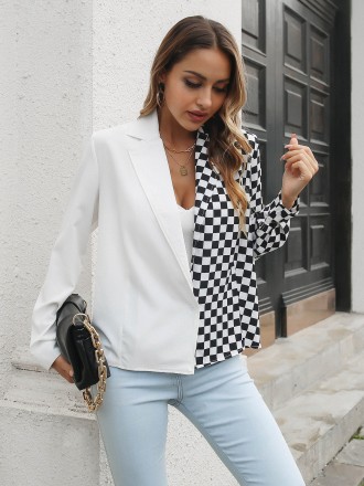 Suit Wholesale Small suit stitching long -sleeved shirt chiffon top female spring and autumn new style