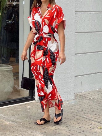 Dress Wholesale New large leaf printed Bohemian style long shirt dress