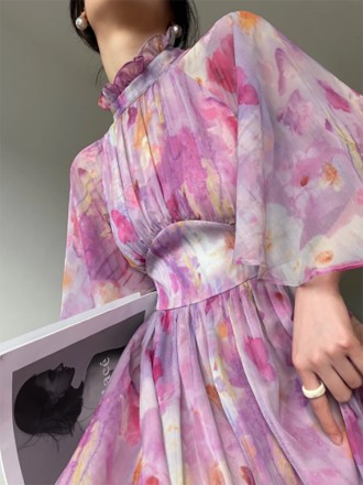 Dress Wholesale Moonlore Flower Sea dress French romantic modern design sensing retro oil painting big back skirt