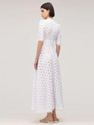 Dress Wholesale High -end V -neck Paste lace white lace dress long skirt big dress big dress host skirt