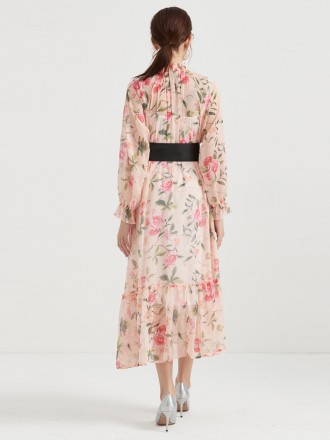 Dress Wholesale Spring and summer women's chiffon printed single -breasted dresses, two -piece temperament elegant middl