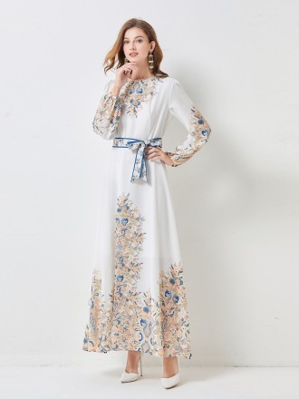 Dress Wholesale Spring and summer new women's clothing printed long skirt vacation brand skirts are long -sleeved foreig