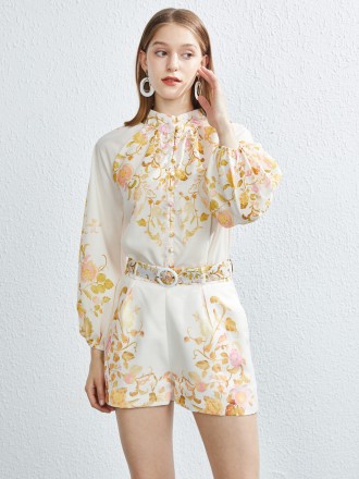 SUITS SEPARATES Wholesale Summer new two -piece single set buckle positioning printed stand -up collar shirt, shorts wit