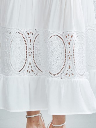 Dress Wholesale Big names the same temperament women's square collar lantern sleeve stitching lace high -end open -back 