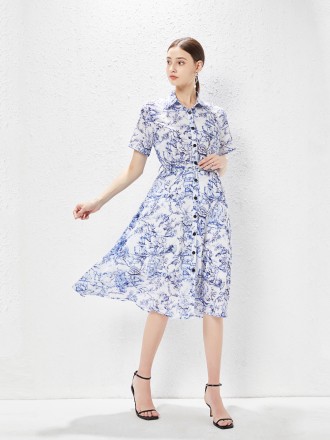 Dress Wholesale Summer new women's printed lapel pocket dress single discharge at work daily skirt