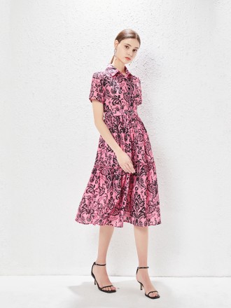 Dress Wholesale Women's new yellow printed cotton high -end dress women's lace on waist long skirt tide