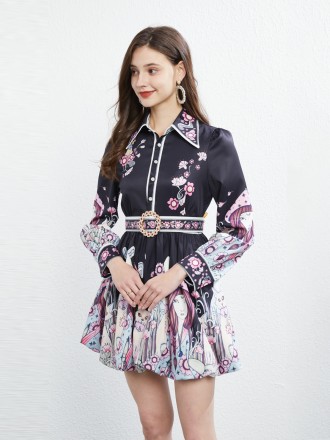 Dress Wholesale High -sleeves long -sleeved single buckle buckle bud skirt Women's vacation photos Luxury skirt children