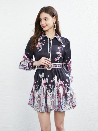 Dress Wholesale High -sleeves long -sleeved single buckle buckle bud skirt Women's vacation photos Luxury skirt children