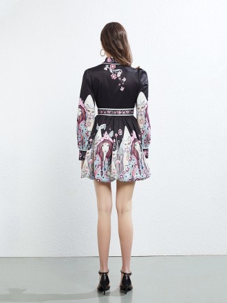 Dress Wholesale High -sleeves long -sleeved single buckle buckle bud skirt Women's vacation photos Luxury skirt children