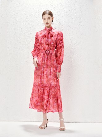 Dress Wholesale Design Fairy Skirt Spring and Summer New Fashionable Printing Black Bowlon Dress Dress Holiday Long Skir