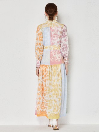 Dress Wholesale Stringing positioning printing lapel single -breasted dress long skirt women's fake wind style elegant s