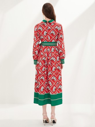 Dress Wholesale Women's big -name red plaid animal printed line with bow long skirt spring season fake skirt
