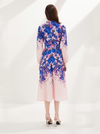 Dress Wholesale Spring and summer new stand -up collar single buckle large dressing dress women positioning print vacati