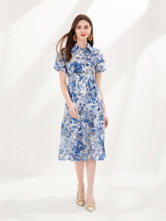 Dress Wholesale Spring and summer new short -sleeved dress flower blossoming holiday temperament sweet and fashionable m