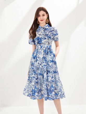 Dress Wholesale Spring and summer new short -sleeved dress flower blossoming holiday temperament sweet and fashionable m