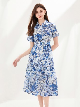 Dress Wholesale Spring and summer new short -sleeved dress flower blossoming holiday temperament sweet and fashionable m