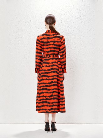 Dress Wholesale Spring and summer new lapel long -sleeved pocket dress female zebra pattern big name temperament long sk