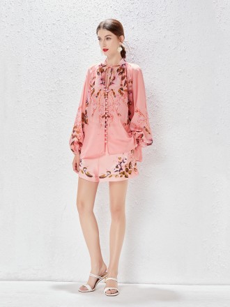 SUITS SEPARATES Wholesale Design sensor discharge loose shirt lantern sleeve temperament top wide -leg shorts suit