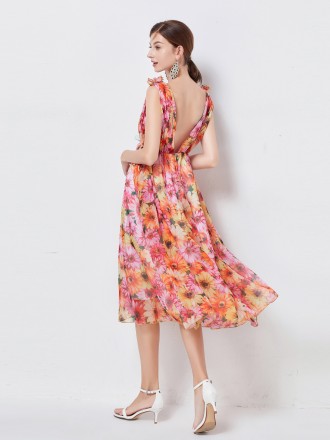 Dress Wholesale Women's daisy Daisy Sunflower Varlite Dress Waist Tie Tiezi Skin Skirt Holiday Skirt
