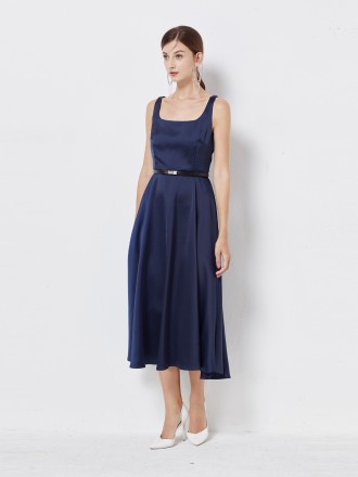 Dress Wholesale Star brand matching satin U-neck sleeveless elegant and elegant Hepburn style dress with belt
