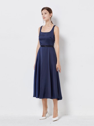 Dress Wholesale Star brand matching satin U-neck sleeveless elegant and elegant Hepburn style dress with belt