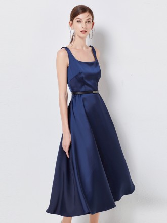 Dress Wholesale Star brand matching satin U-neck sleeveless elegant and elegant Hepburn style dress with belt