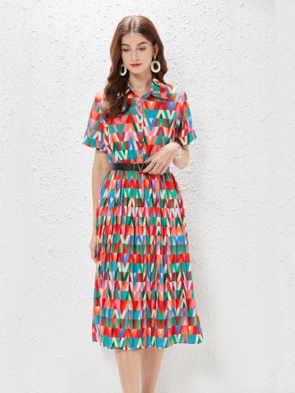 Dress Wholesale Queen semi -open color letter V short -sleeved dress female pine tight waist temperament skirt