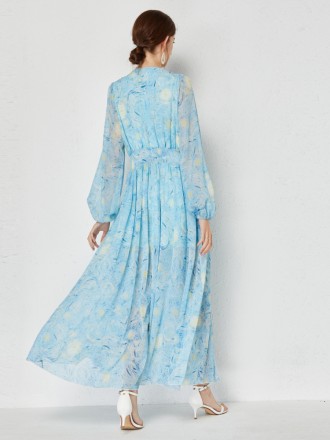 Dress Wholesale Temperament Van Gogh's Starry Sky Printing V -neck Drilling fork Drot Dress Dress