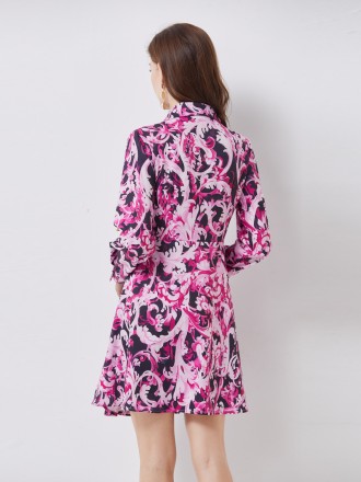 Dress Wholesale Big -printed stitching pleated single -breasted dress, female long -sleeved spring and summer new skirt