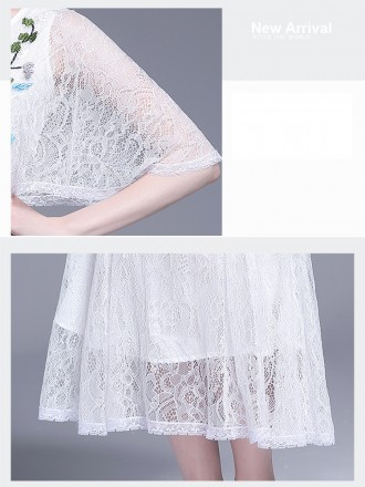 Dress Wholesale Summer new style light and elegant dress sexy summer V -neck short -sleeved lace embroidered fishtail lo